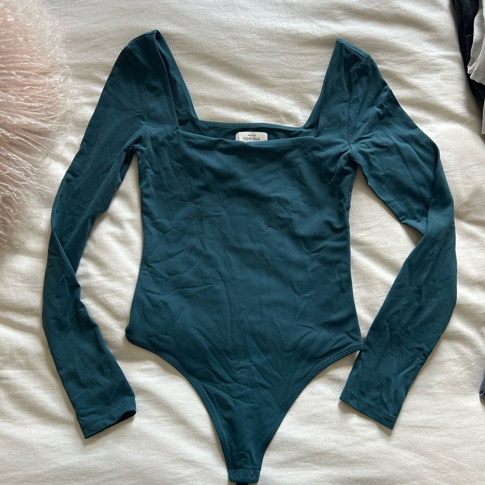Aritzia Teal Square Neck Long Sleeve Bodysuit